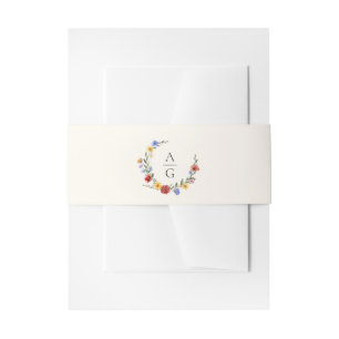 Bandeau De Faire-part Mariage Monogramme aux Fleurs Sauvages Vibrantes