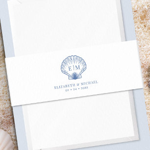 Bandeau De Faire-part Mariage Monogramme Coquillage Bleu de Plage