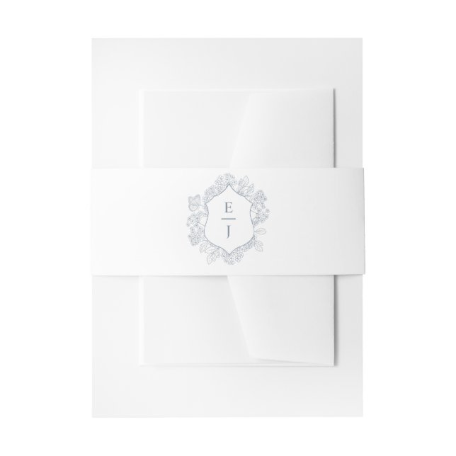 Bandeau De Faire-part Mariage Monogramme Crête Fleurie Bleu Poussière (Devant example)