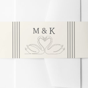 Bandeau De Faire-part Mariage Monogramme Cygnes Romantiques Dessinés à l