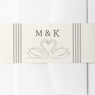 Bandeau De Faire-part Mariage Monogramme Cygnes Romantiques Dessinés à l