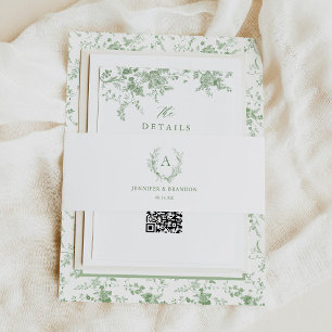 Bandeau De Faire-part Mariage Monogramme de Toile Vert Sage Classique