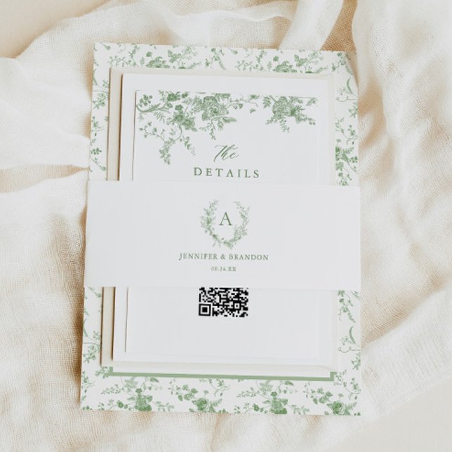 Bandeau De Faire-part Mariage Monogramme de Toile Vert Sage Classique (Créateur téléchargé)