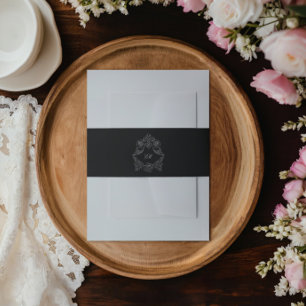 Bandeau De Faire-part Mariage Monogramme Gothique Noir et Blanc
