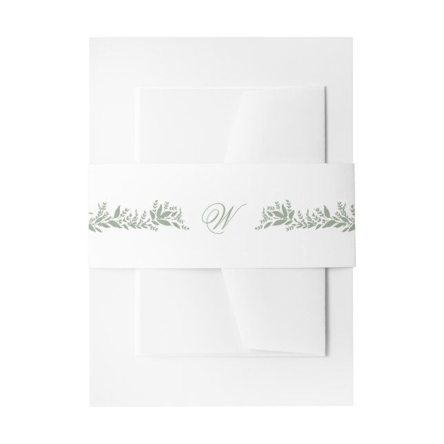 Bandeau De Faire-part mariage monogramme vert sauge blanc bras feuillus (Devant example)