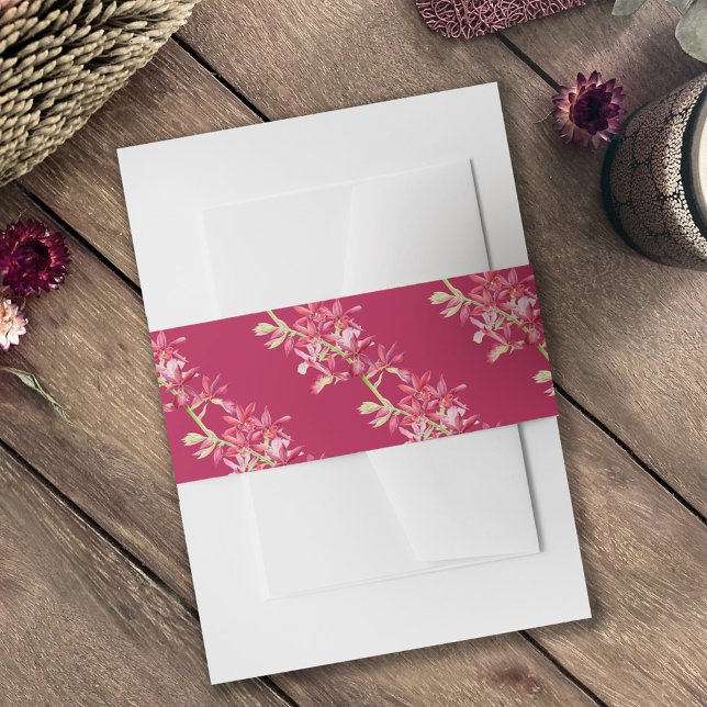 Bandeau De Faire-part Mariage motif botanique de l'orchidée rouge (Créateur téléchargé)