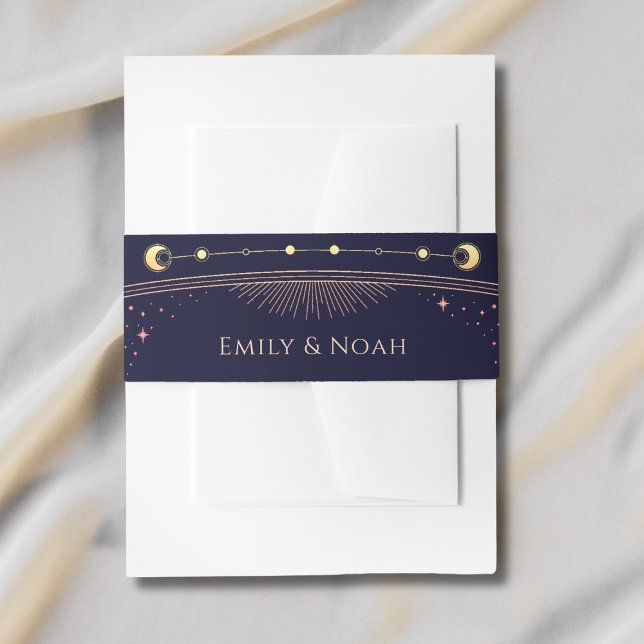 Bandeau De Faire-part Mariage mystique Rainbow Navy Blue Sun Moon Stars (Créateur téléchargé)