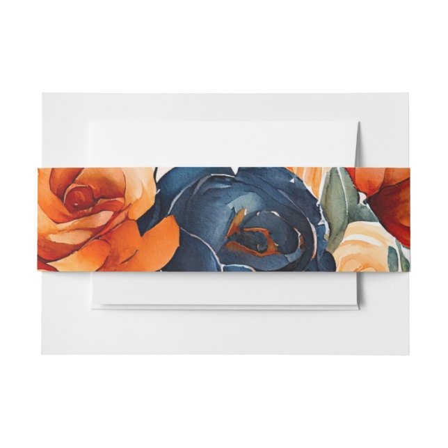 Bandeau De Faire-part Mariage Navy Blue and Orange Peony (Devant Example)