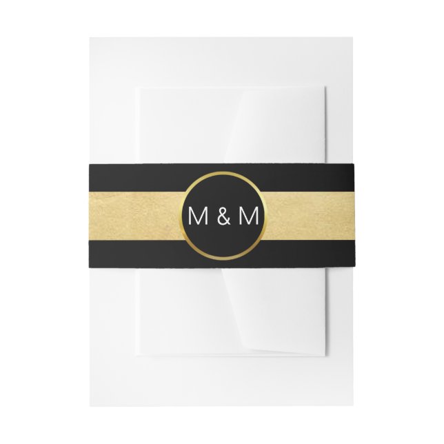 Bandeau De Faire-part Mariage noir élégant personnalisé de feuille d'or (Devant example)