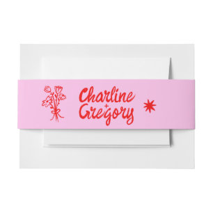 Bandeau De Faire-part Mariage rétro à écriture manuscrite rouge et rose