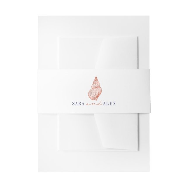 Bandeau De Faire-part Mariage rouge et bleu Rustique Seashell (Devant example)