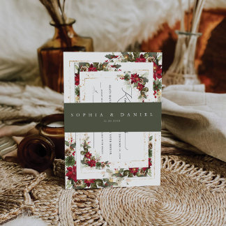 Bandeau De Faire-part Mariage Rustique Pine Poinsettia