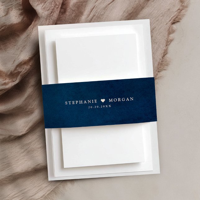 Bandeau De Faire-part Mariage simple bleu marine (Navy Blue Simple Wedding Invitation Belly Band)