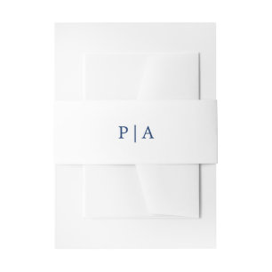 Bandeau De Faire-part Mariage Simple Monogramme Bleu Marine et Blanc