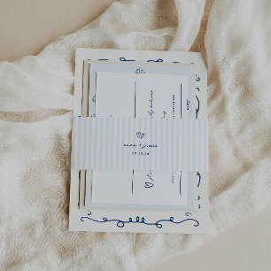 Bandeau De Faire-part Mariage Whimsical Blue Doodle Hearts