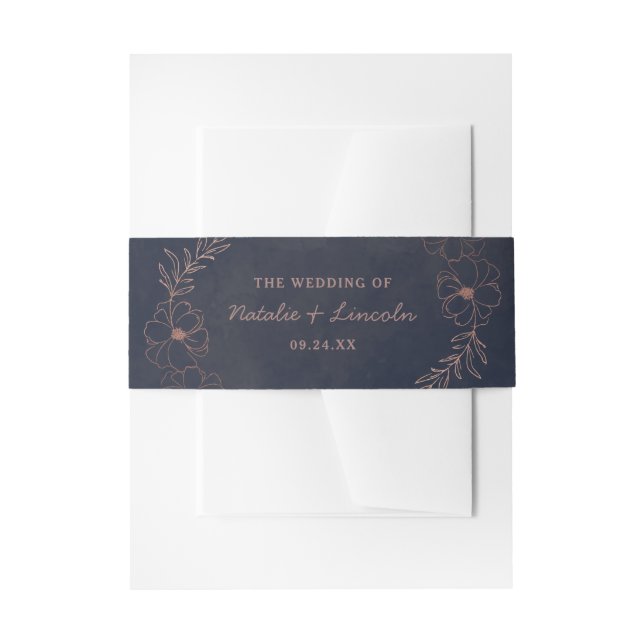 Bandeau De Faire-part Marine Bleu et Rose Gold Foil Rustique Mariage Mon (Devant example)