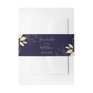 Bandeau De Faire-part Marine Blue & Gold Modern Foliing Mariage