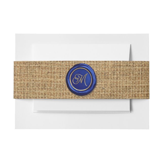 Bandeau De Faire-part Marine Blue & Gold Monogram Cire Sceau Rustique Bu (Devant Example)
