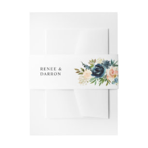Bandeau De Faire-part Marine & Dusty Blue Rose Blush Floral 3