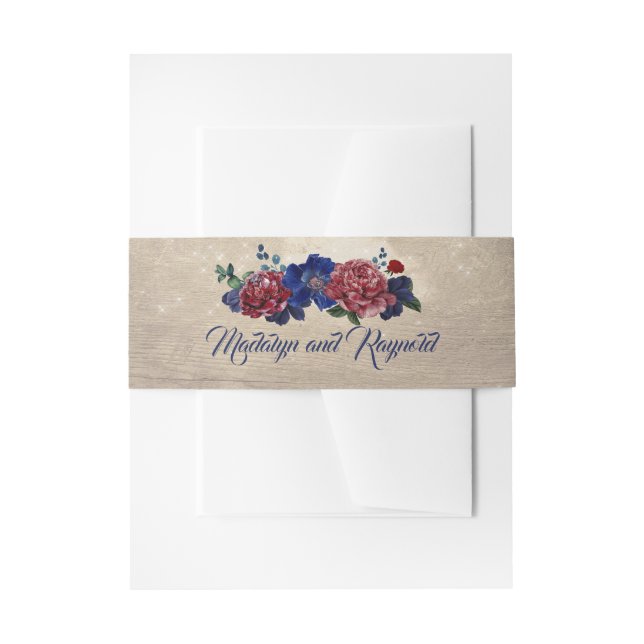 Bandeau De Faire-part Marine et Bourgogne Floral Bois Rustique Mariage (Devant example)
