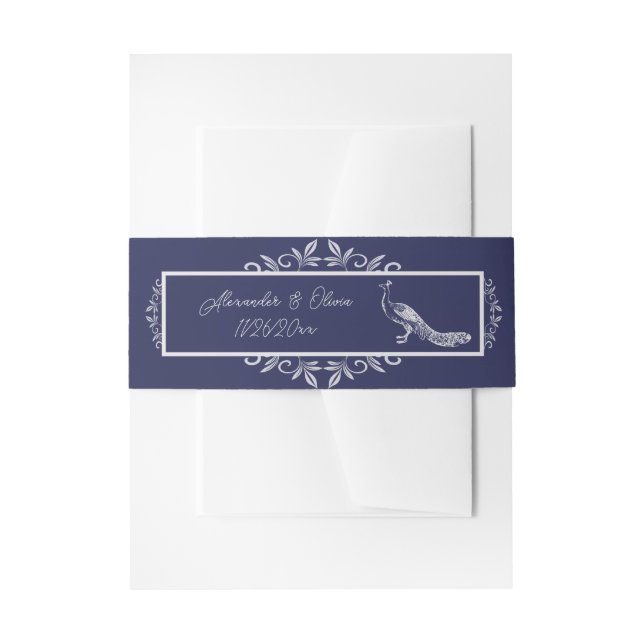 Bandeau De Faire-part Marine Peacock Flourd Invitation Belly Band (Devant example)