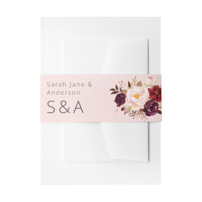 Bandeau De Faire-part Marsala bordeaux foncé et rose floral (Devant example)