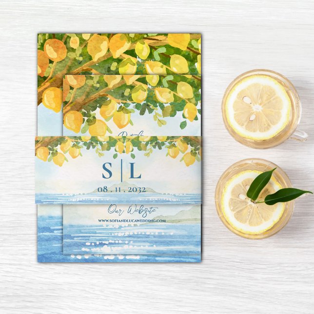 Bandeau De Faire-part Mediterranean Lemon Grove Coastal Wedding (Mediterranean Lemon Grove Coastal Wedding Invitation Belly Band)