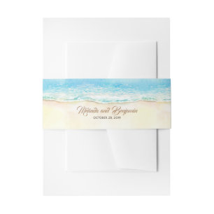 Bandeau De Faire-part Mer Bleue et Sable Aquarelle Destination Mariage