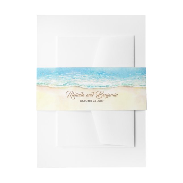 Bandeau De Faire-part Mer Bleue et Sable Aquarelle Destination Mariage (Devant example)