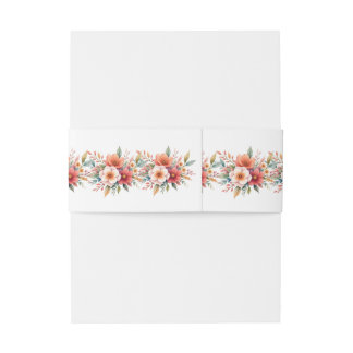 Bandeau De Faire-part Minimal Chic Terracotta Fleurs à Monogramme Blanc