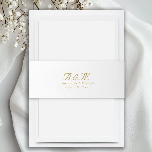 Bandeau De Faire-part Minimal, Élégant, Monogramme Invitation Bande vent (Minimal, Elegant, Invitation Belly Band with your name and date.)