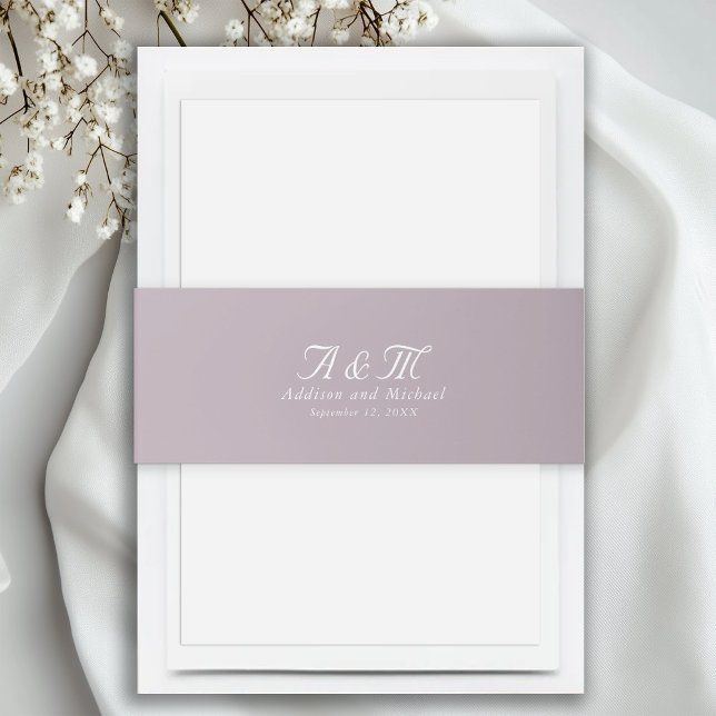 Bandeau De Faire-part Minimal, Élégant, Poudre Pourpre, (Minimal, Elegant, Powder Purple, Invitation Belly Band)