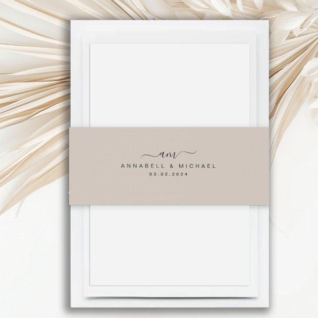 Bandeau De Faire-part Minimal, Monogramme, Police d'écriture manuscrite, (Minimal, Monogram, Handwriting Font, Wedding Invitation Belly Band)