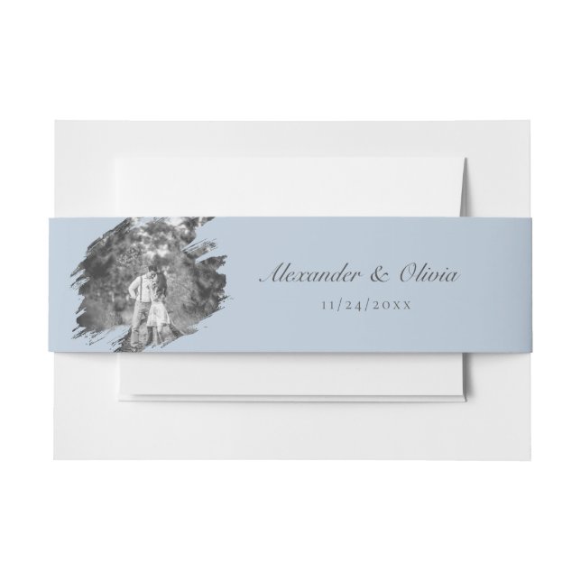 Bandeau De Faire-part Modern Brushstroke Photo Wedding | Blue (Devant Example)