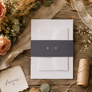 Bandeau De Faire-part Moderne Gris Monogramme Minimaliste