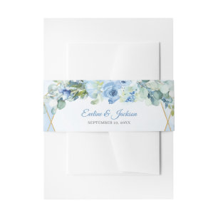 Bandeau De Faire-part Moderne pastel bleu fleurs cadre or eucalyptus