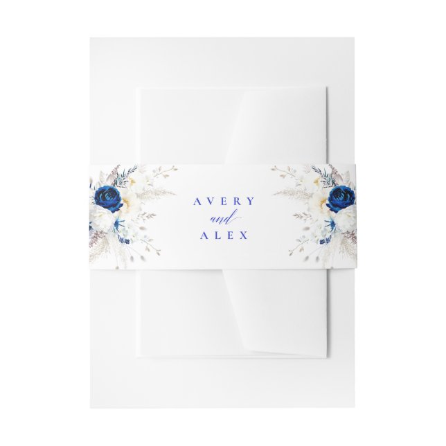 Bandeau De Faire-part Moderne Royal Blue Floral Mariage (Devant example)