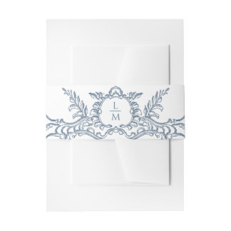 Bandeau De Faire-part Monogramme baroque Orné Bleu Français
