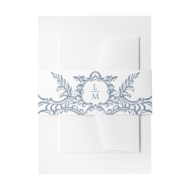 Bandeau De Faire-part Monogramme baroque Orné Bleu Français (Devant example)