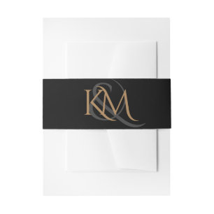 Bandeau De Faire-part Monogramme Black Gold moderne Mariage simple