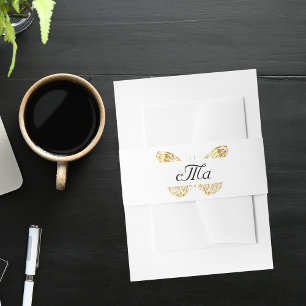 Bandeau De Faire-part monogramme blanc de papillon d'or mariage