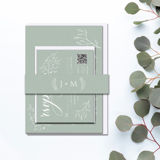 Bandeau De Faire-part Monogramme botanique vert de Boho Sage (Créateur téléchargé)