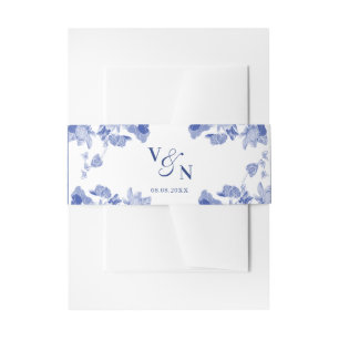 Bandeau De Faire-part Monogramme Classic Mariage Floral Bleu et Blanc