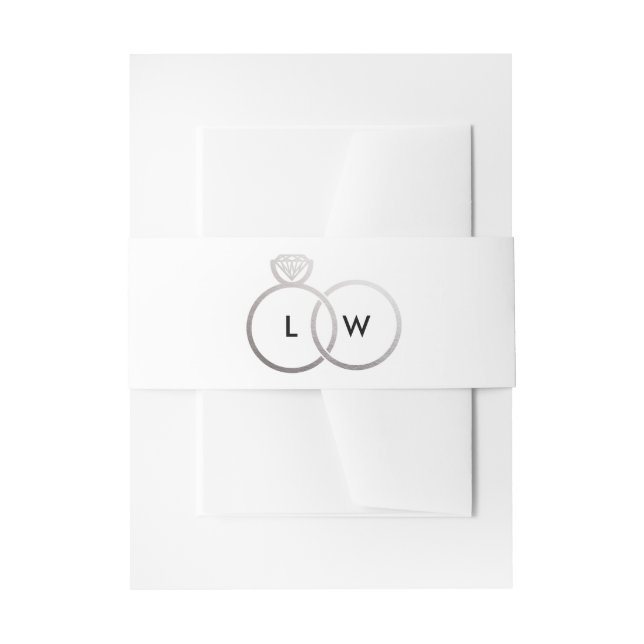 Bandeau De Faire-part Monogramme d'anneau Mariage blanc et argenté (Devant example)