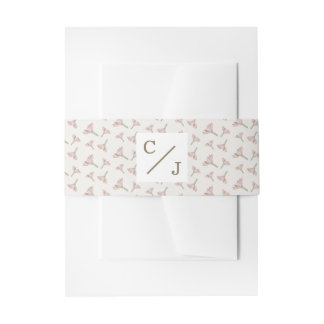Bandeau De Faire-part Monogramme de fleur sauvage rose blush minimaliste