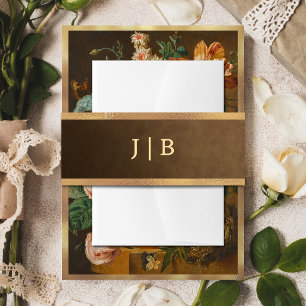 Bandeau De Faire-part Monogramme de mariage élégant avec bordure en faux