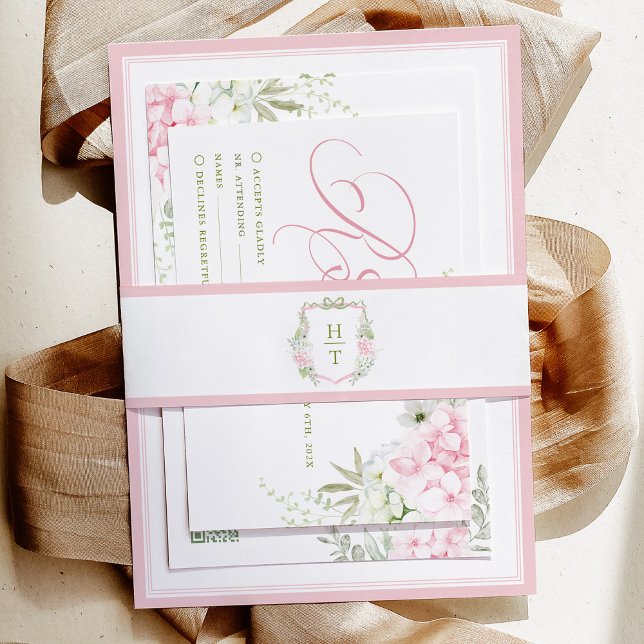 Bandeau De Faire-part Monogramme de mariage Hydrangea Crest (Créateur téléchargé)