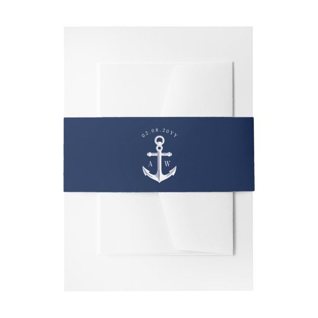 Bandeau De Faire-part Monogramme de Mariage nautique de la Marine blanch (Devant example)