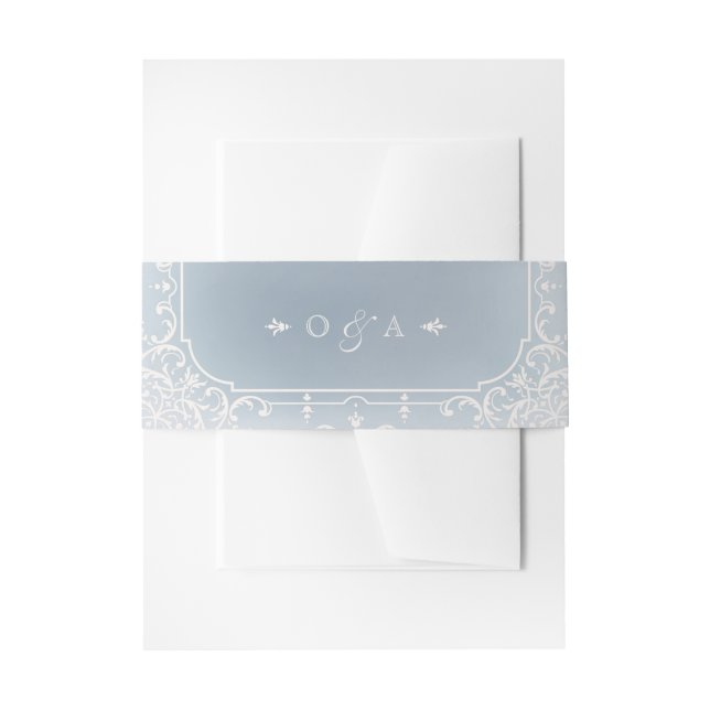 Bandeau De Faire-part Monogramme de mariage romantique bleu Dusty (Devant example)
