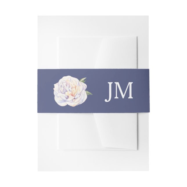 Bandeau De Faire-part Monogramme de pivoine blanche Floral Mariage bleu (Devant example)